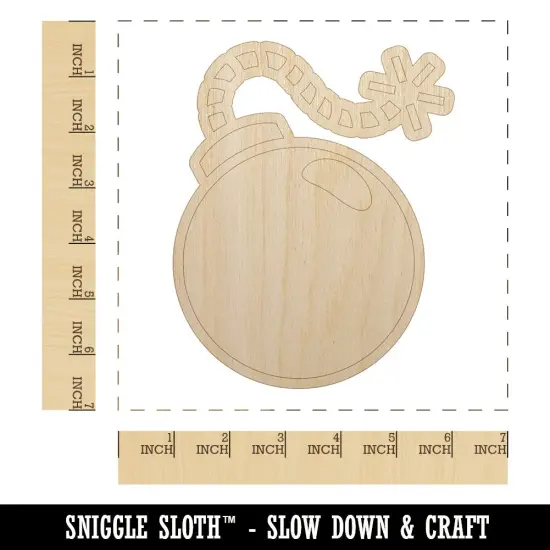 Cartoon Bomb with Fuse Unfinished Wood Shape Piece Cutout for DIY Craft Projects {1}