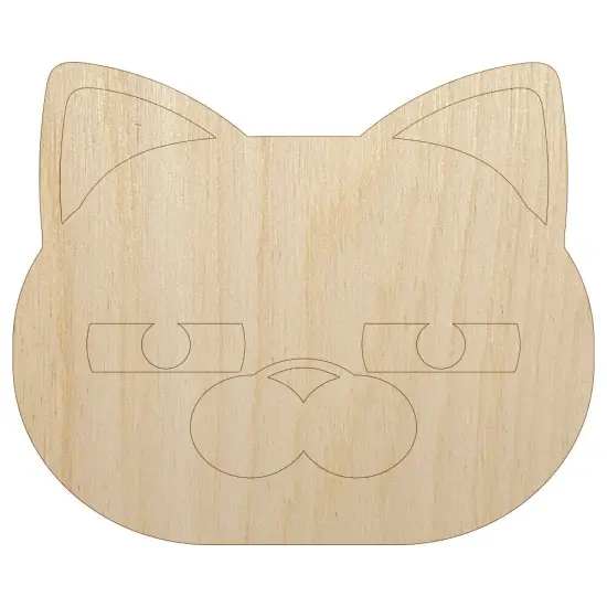 Round Cat Face Doubtful Unfinished Wood Shape Piece Cutout for DIY Craft Projects {7}
