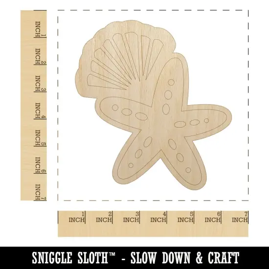 Starfish and Shell Beach Tropical Doodle Unfinished Wood Shape Piece Cutout for DIY Craft Projects {1}