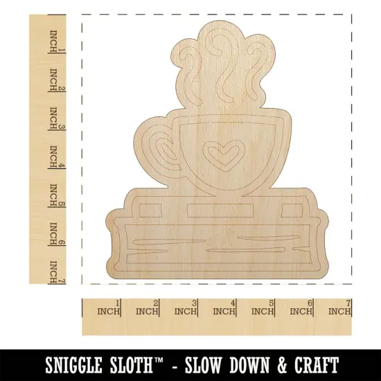 Coffee Sitting on Stack of Books Reading Unfinished Wood Shape Piece Cutout for DIY Craft Projects {1}