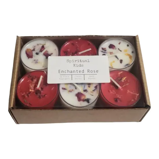 Enchanted Rose All Natural Soy Wax Tealights Hand Poured with Fragrant/Essential Oils and Dried Flowers! | Floral Tealights | Red & White {3}