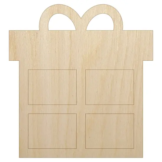 Present Gift Box Birthday Christmas Holiday Unfinished Wood Shape Piece Cutout for DIY Craft Projects {2}