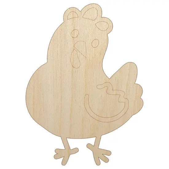 Cartoon Chicken Hen Tilting Head Unfinished Wood Shape Piece Cutout for DIY Craft Projects {7}