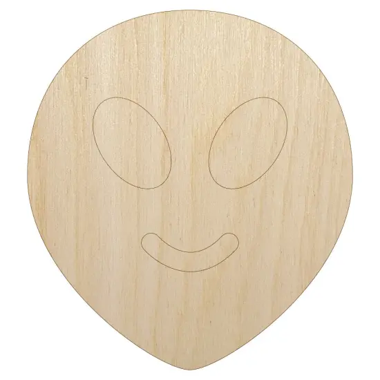 Smiling Happy Alien Emoticon Unfinished Wood Shape Piece Cutout for DIY Craft Projects {7}