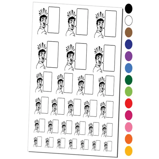 Happy Excited Manga Man with Empty Speech Text Bubble Temporary Tattoo Water Resistant Fake Body Art Set Collection Dark Green {1}