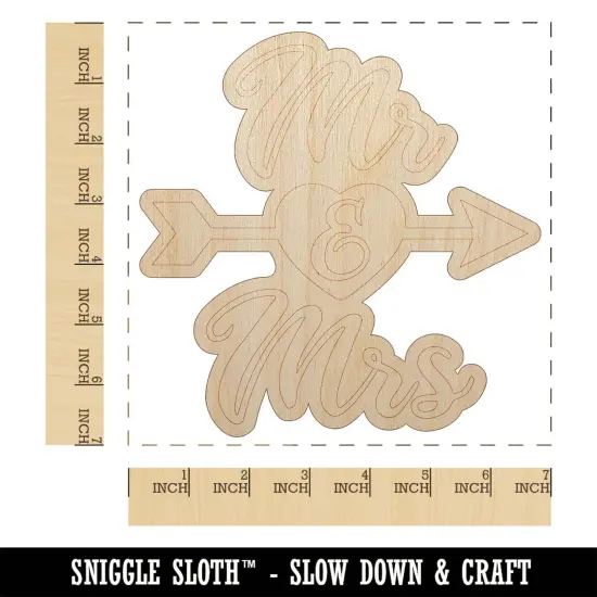 Mr and Mrs Heart and Arrow Wedding Unfinished Wood Shape Piece Cutout for DIY Craft Projects {1}