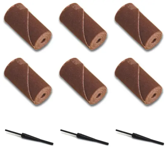 6 Jeweler Polishing Cartridge Rolls Coarse Grit 1 1/2"x1/2" & 3 Threaded Mandrel {1}