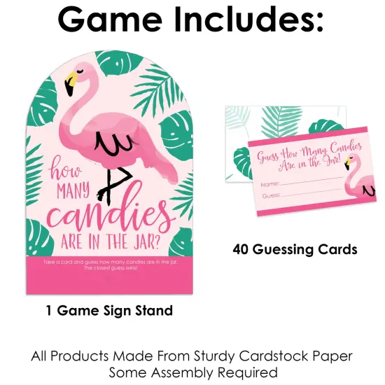 Big Dot of Happiness Pink Flamingo - Party Like a Pineapple - How Many Candies Tropical Summer Party Game - 1 Stand and 40 Cards - Candy Guessing Game {4}