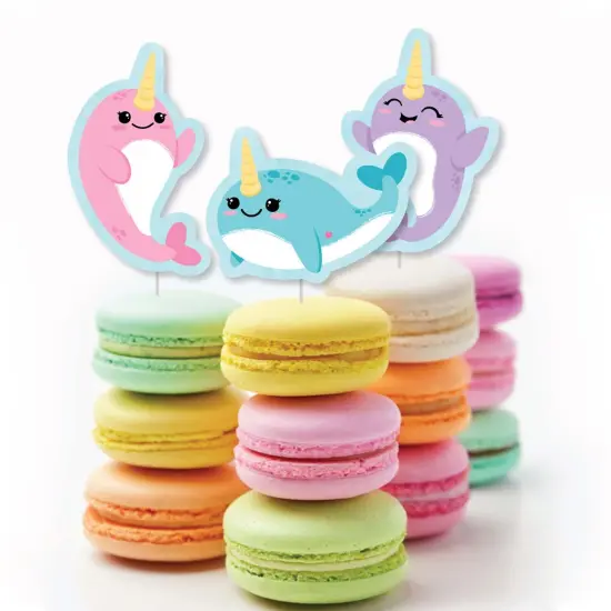 Big Dot of Happiness Narwhal Girl - Dessert Cupcake Toppers - Under The Sea Baby Shower or Birthday Party Clear Treat Picks - Set of 24 {6}