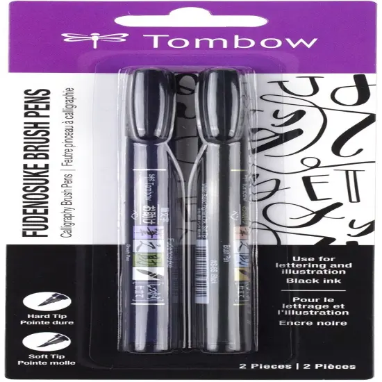 Tombow Fudenosuke Brush Pens 2/Pkg-Black {1}