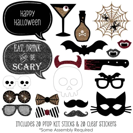 Big Dot of Happiness Spooktacular - Eat, Drink and Be Scary Halloween Party Photo Booth Props Kit - 20 Count {3}