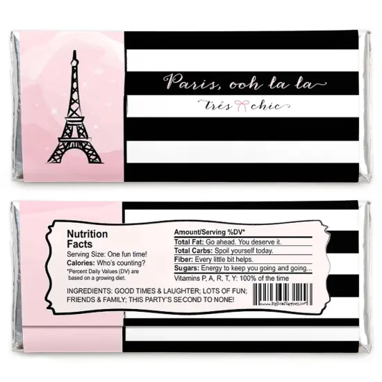 Big Dot of Happiness Paris, Ooh La La - Paris Themed Candy Bar Wrappers Baby Shower or Birthday Party Favors - Set of 24 {3}