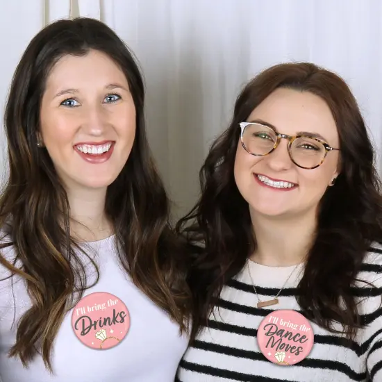 Big Dot of Happiness I'll Bring the Bling - 3 inch Pink and Gold Bachelorette Party Badge - Pinback Buttons - Set of 8 {6}