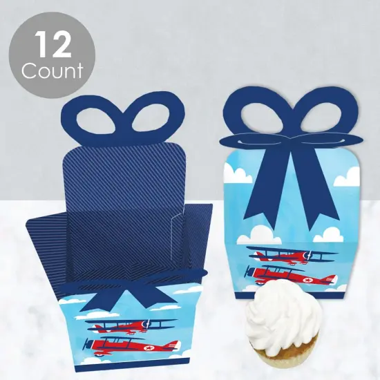 Big Dot of Happiness Taking Flight - Airplane - Square Favor Gift Boxes - Vintage Plane Baby Shower or Birthday Party Bow Boxes - Set of 12 {4}
