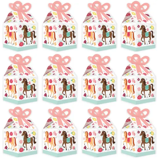 Big Dot of Happiness Run Wild Horses - Square Favor Gift Boxes - Pony Birthday Party Bow Boxes - Set of 12 {6}