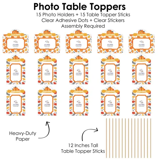 Big Dot of Happiness Fall Pumpkin - Halloween or Thanksgiving Birthday Party Picture Centerpiece Sticks - Photo Table Toppers - 15 Pieces {6}