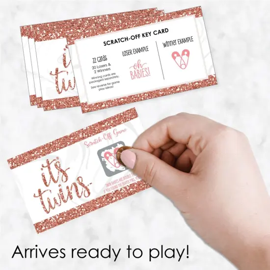 Big Dot of Happiness It's Twin Girls - Pink and Rose Gold Twins Baby Shower Game Scratch Off Cards - 22 Count {3}