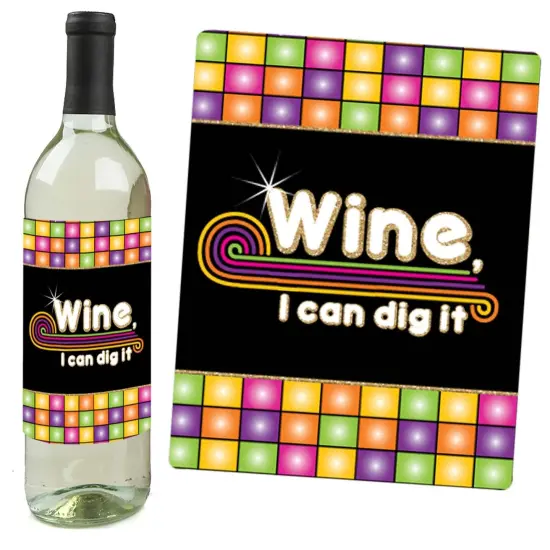 Big Dot of Happiness 70's Disco - 1970's Disco Fever Party Decorations for Women and Men - Wine Bottle Label Stickers - Set of 4 {6}