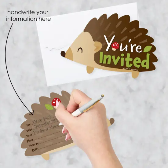 Big Dot of Happiness Forest Hedgehogs - Shaped Fill-In Invitations - Woodland Birthday Party or Baby Shower Invitation Cards with Envelopes - 12 Ct {3}