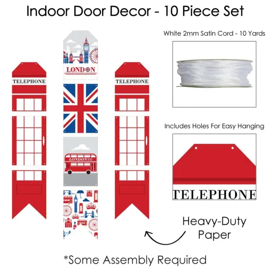 Big Dot of Happiness Cheerio, London - Hanging Vertical Paper Door Banners - British UK Party Wall Decoration Kit - Indoor Door Decor {6}