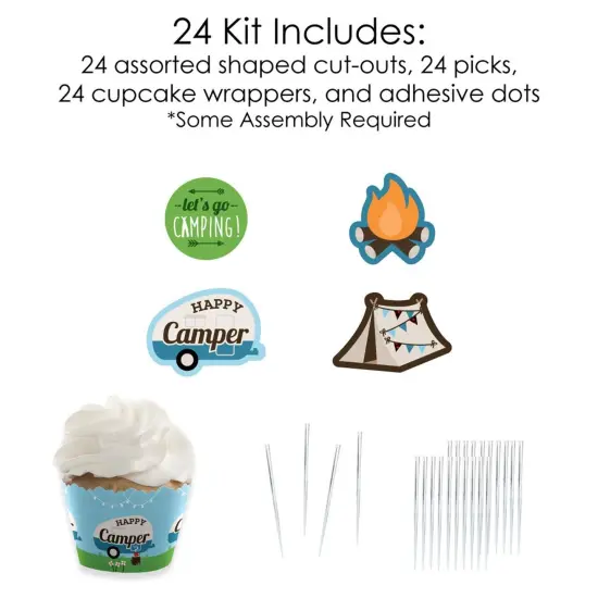 Big Dot of Happiness Happy Camper - Cupcake Decoration - Camping Baby Shower or Birthday Party Cupcake Wrappers and Treat Picks Kit - Set of 24 {6}