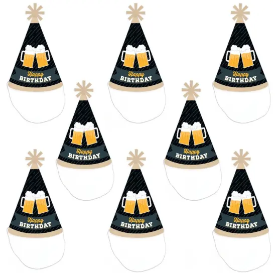 Big Dot of Happiness Cheers and Beers Happy Birthday - Cone Happy Birthday Party Hats for Adults - Set of 8 (Standard Size) {7}