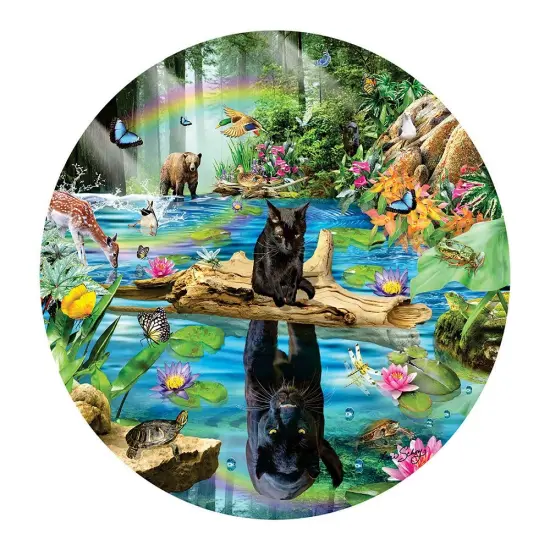 Sunsout Panther Reflections 500 pc Round Jigsaw Puzzle 35269 {1}