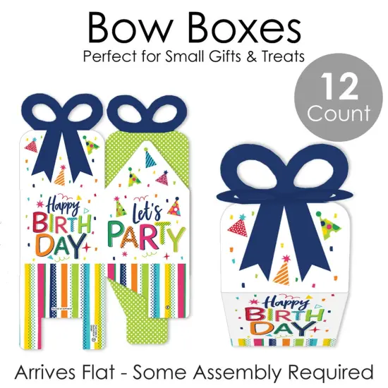 Big Dot of Happiness Cheerful Happy Birthday - Square Favor Gift Boxes - Colorful Birthday Party Bow Boxes - Set of 12 {7}