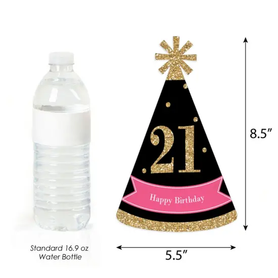 Big Dot of Happiness Finally 21 Girl - 21st Birthday - Cone Happy Birthday Party Hats for Adults - Set of 8 (Standard Size) {4}