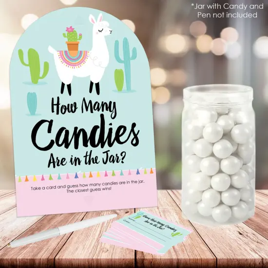Big Dot of Happiness Whole Llama Fun - How Many Candies Llama Fiesta Baby Shower or Birthday Party Game - 1 Stand and 40 Cards - Candy Guessing Game {3}