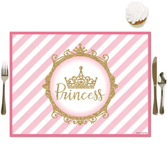 Big Dot of Happiness Little Princess Crown - Party Table Decorations - Pink and Gold Princess Baby Shower or Birthday Party Placemats - Set of 16 {1}