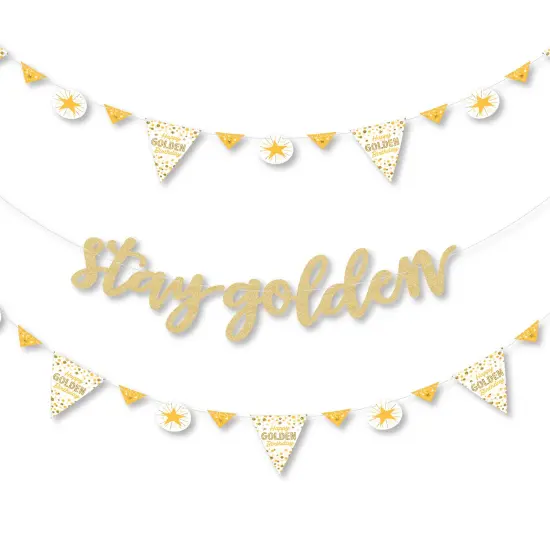 Big Dot of Happiness Golden Birthday - Happy Birthday Party Letter Banner Decoration No-Mess Real Gold Glitter Stay Golden Banner Letters {1}
