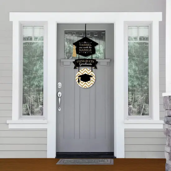 Big Dot of Happiness Tassel Worth The Hassle - Gold - Hanging Porch Graduation Party Outdoor Decorations - Front Door Decor - 3 Piece Sign {3}