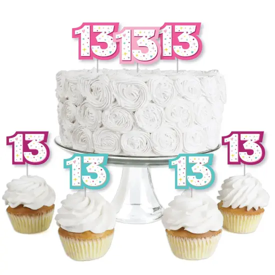 Big Dot of Happiness Girl 13th Birthday - Dessert Cupcake Toppers - Official Teenager Birthday Party Clear Treat Picks - Set of 24 {1}
