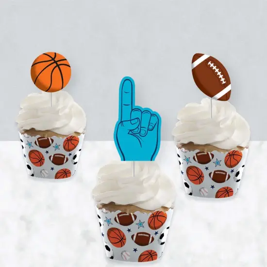 Big Dot of Happiness Go, Fight, Win - Sports - Cupcake Decoration - Baby Shower or Birthday Party Cupcake Wrappers and Treat Picks Kit - Set of 24 {4}