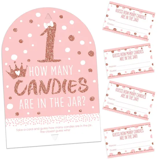 Big Dot of Happiness 1st Birthday Little Miss Onederful - How Many Candies Girl First Birthday Party Game - 1 Stand and 40 Cards - Candy Guessing Game {1}