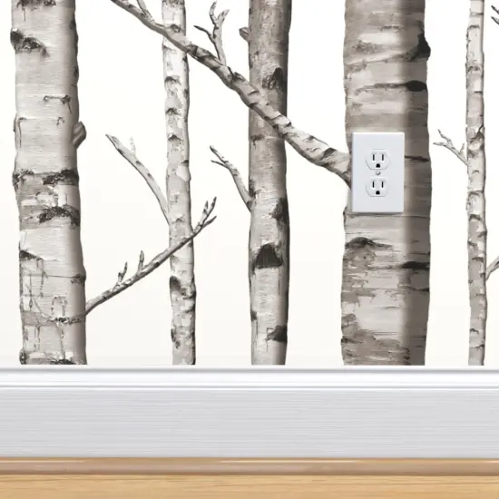 Peel & Stick Wallpaper 2FT Wide Grey Woodland Forest Aspen Birch Winter Cabincore Custom Removable Wallpaper by Spoonflower {4}