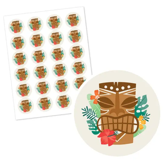 Big Dot of Happiness Tropical Luau - Hawaiian Beach Party Circle Sticker Labels - 24 Count {3}