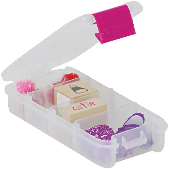 Creative Options Pro Latch Utility Box 1-4 Compartments-6"X2.75"X1.25" Clear W/Magenta {3}