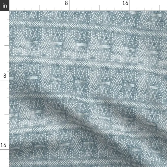 Various Fabrics by the Yard or Fat Quarter Small Scale Vintage Moroccan Dusty Blue Mudcloth Trendy Boho Custom Printed Fabric by Spoonflower {2}