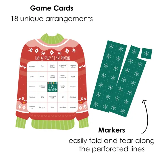 Big Dot of Happiness Colorful Christmas Sweaters - Bingo Cards and Markers - Ugly Sweater Holiday Party Shaped Bingo Game - Set of 18 {4}