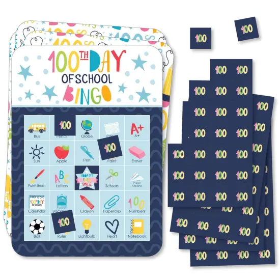 Big Dot of Happiness Happy 100th Day of School - Picture Bingo Cards and Markers - 100 Days Party Bingo Game - Set of 18 {1}
