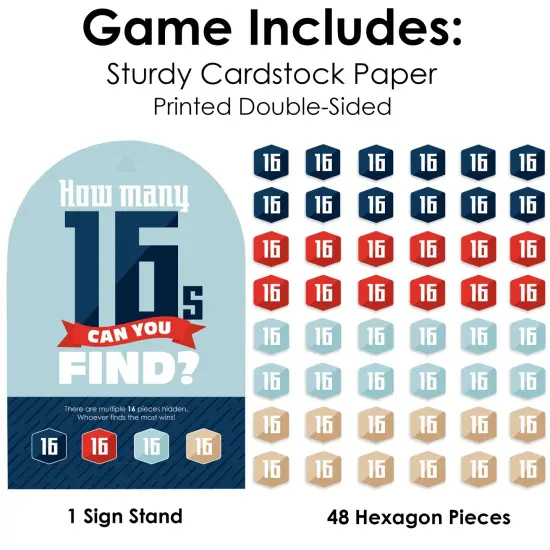 Big Dot of Happiness Boy 16th Birthday - Sweet Sixteen Birthday Party Scavenger Hunt - 1 Stand and 48 Game Pieces - Hide and Find Game {6}
