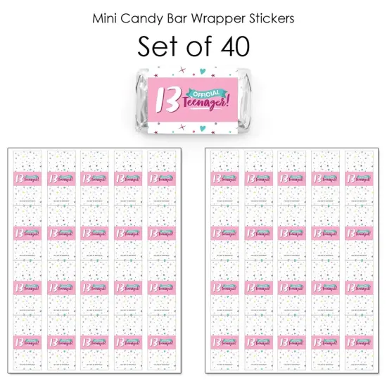Big Dot of Happiness Girl 13th Birthday - Mini Candy Bar Wrapper Stickers - Official Teenager Birthday Party Small Favors - 40 Count {4}