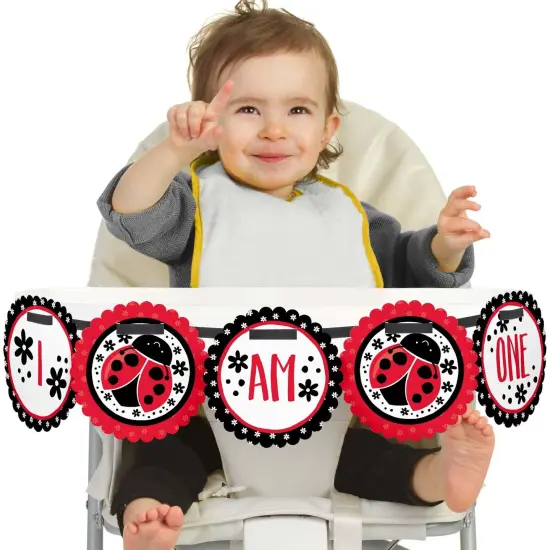 Big Dot of Happiness Happy Little Ladybug 1st Birthday Highchair Decor - I Am One - First Birthday High Chair Banner {1}
