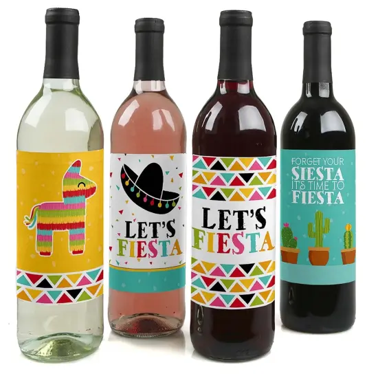 Big Dot of Happiness Let's Fiesta - Fiesta Party Decorations for Women and Men - Wine Bottle Label Stickers - Set of 4 {1}
