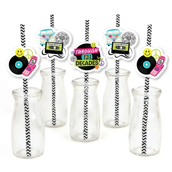 Big Dot of Happiness Through the Decades - Paper Straw Decor - 50s, 60s, 70s, 80s, and 90s Party Striped Decorative Straws - Set of 24 {1}