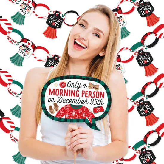 Big Dot of Happiness Christmas Pajamas - Banner and Photo Booth Decorations - Holiday Plaid PJ Party Supplies Kit - Doterrific Bundle {3}