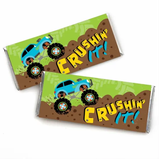 Big Dot of Happiness Smash and Crash - Monster Truck - Candy Bar Wrapper Boy Birthday Party Favors - Set of 24 {1}