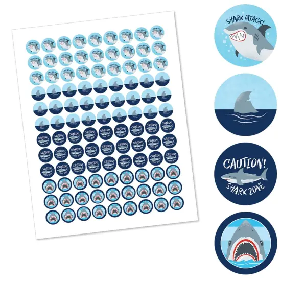 Big Dot of Happiness Shark Zone - Jawsome Shark Birthday Round Candy Sticker Favors - Labels Fits Chocolate Candy (1 sheet of 108) {3}
